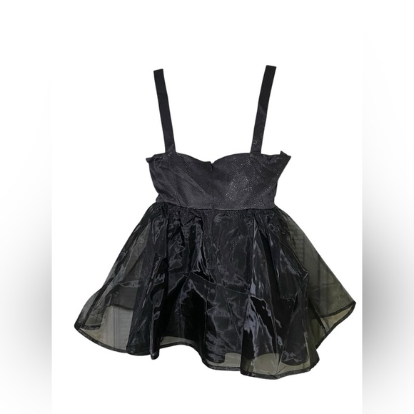 English Factory New NWT Black Empire Waist Tank Top With Organza Overlay Size S - Picture 3 of 5